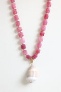Strawberry quartz shell necklace