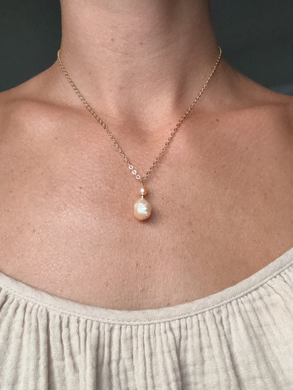 Peach pearl necklace