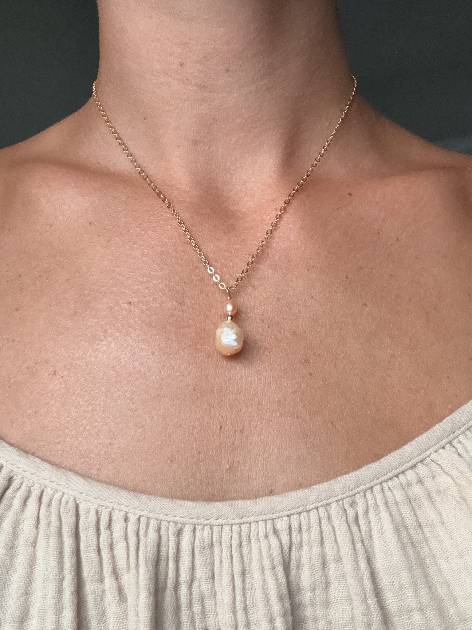 Peach pearl necklace