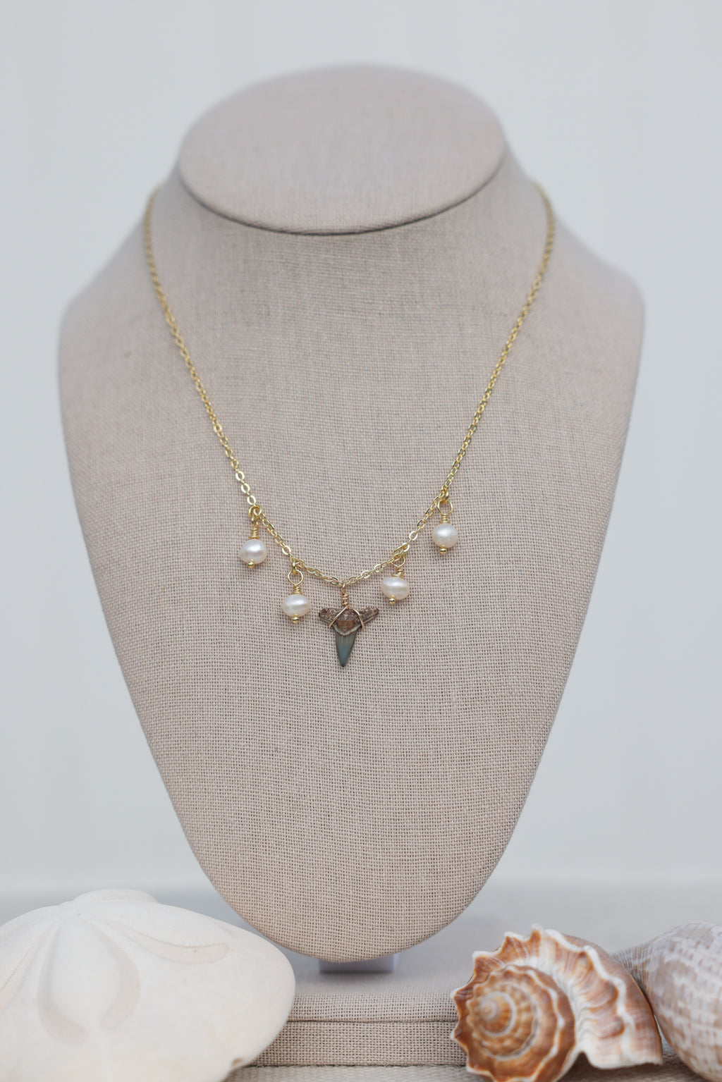 Shark tooth pearl necklace