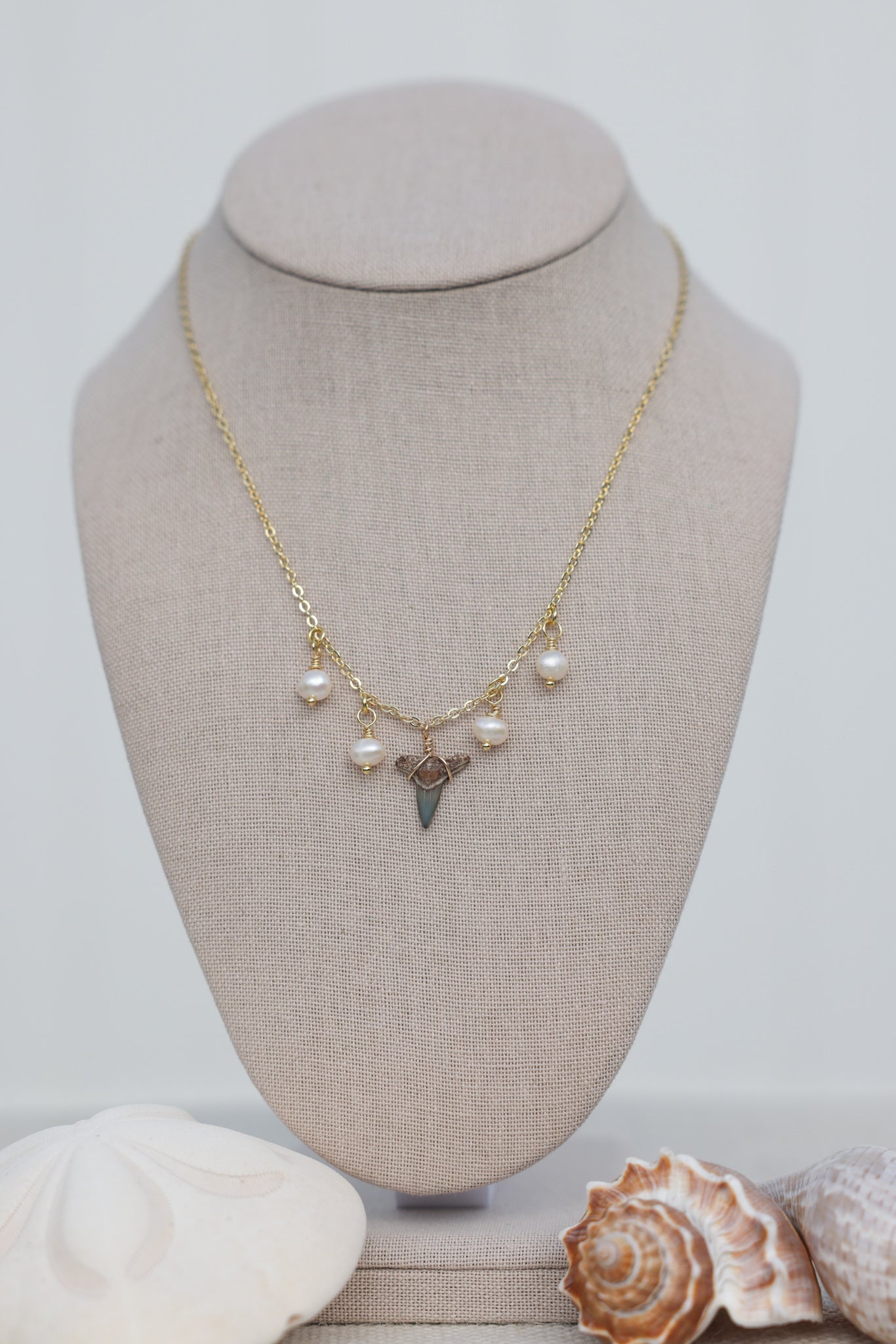 Shark tooth pearl necklace