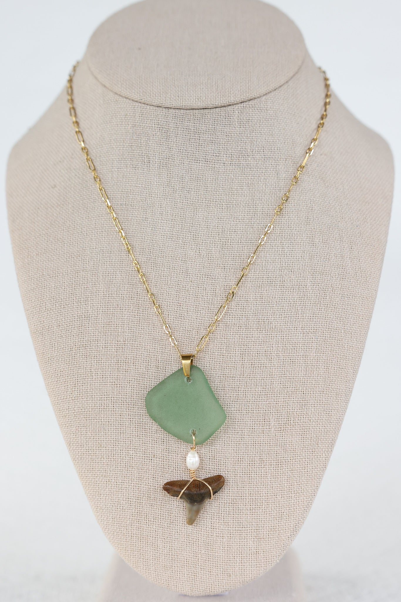 Seaglass+shark tooth necklace