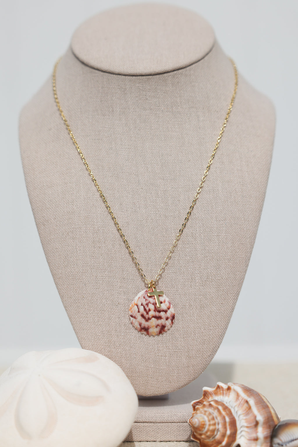 Scalloped cross charm necklace
