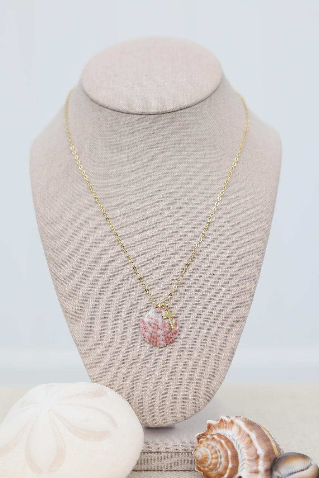 Scalloped cross charm necklace