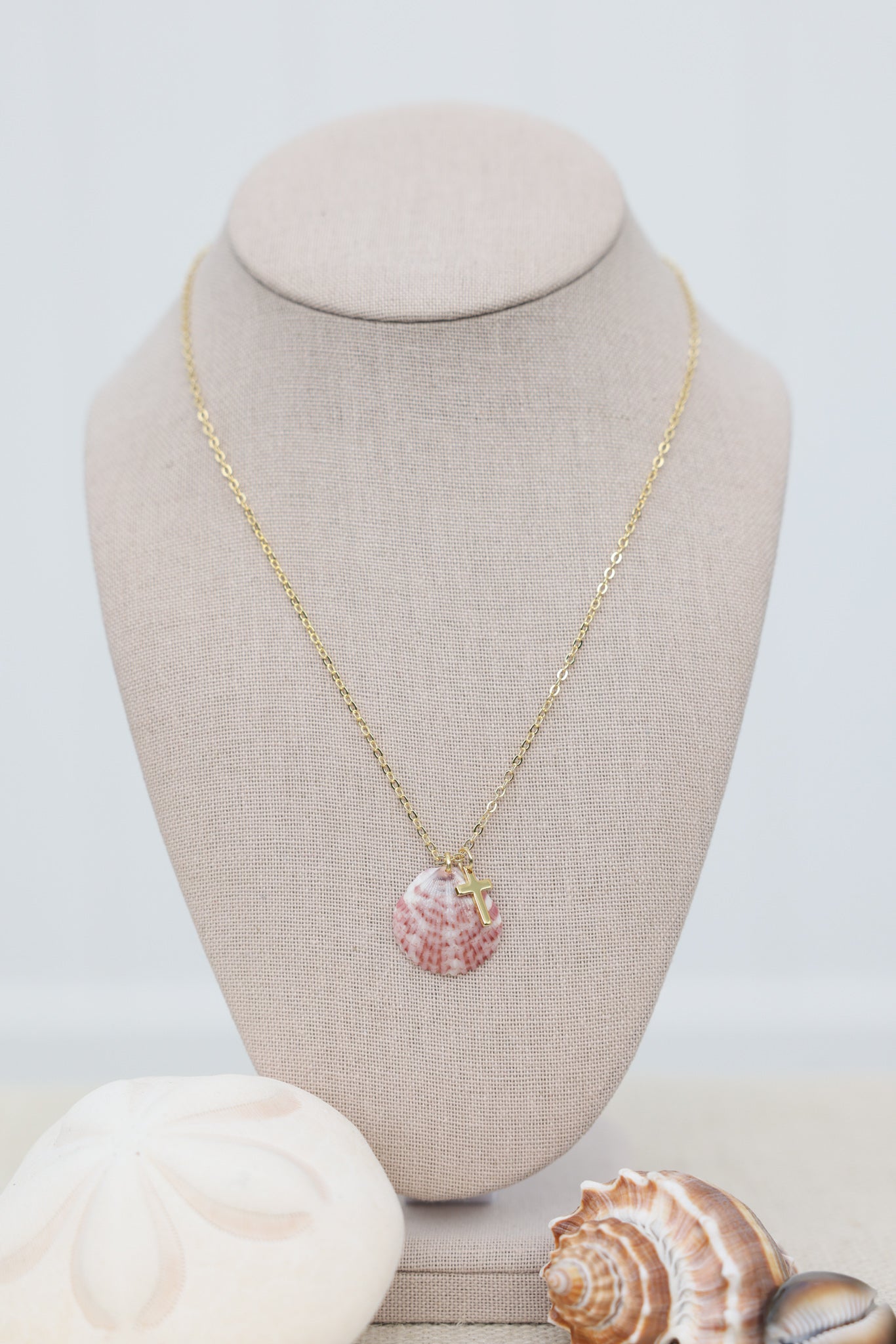 Scalloped cross charm necklace