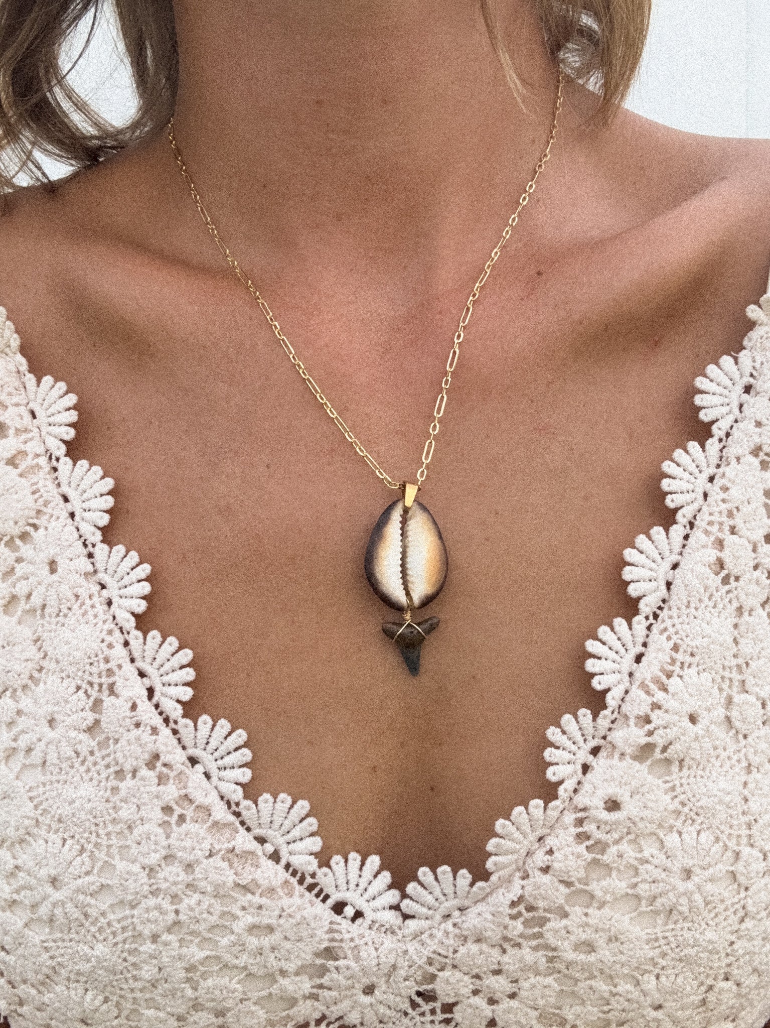 Cowrie+shark tooth necklace