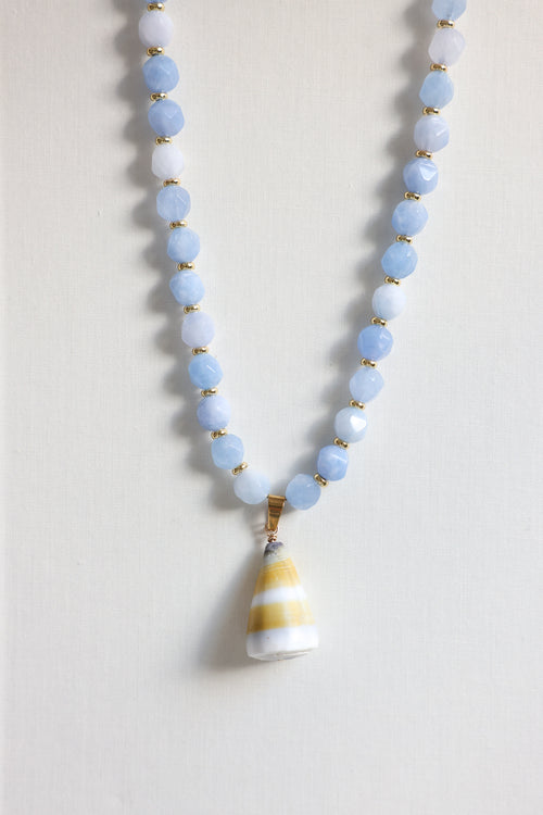 Aquamarine gemstone shell necklace