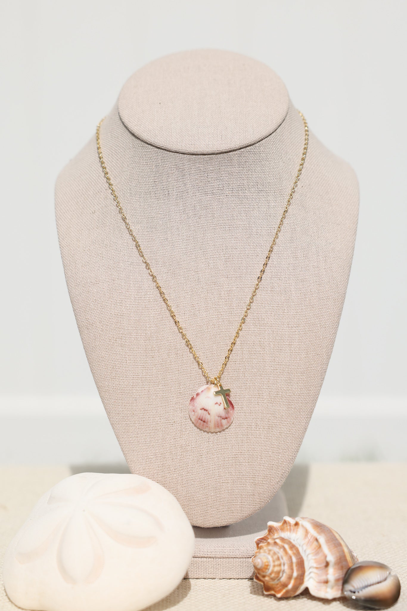 Scalloped cross charm necklace