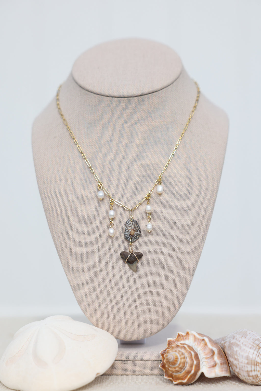 Shark tooth & limpet shell necklace