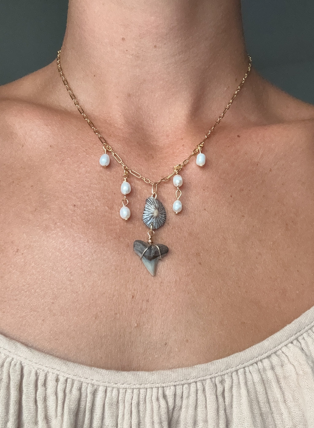 Shark tooth & limpet shell necklace