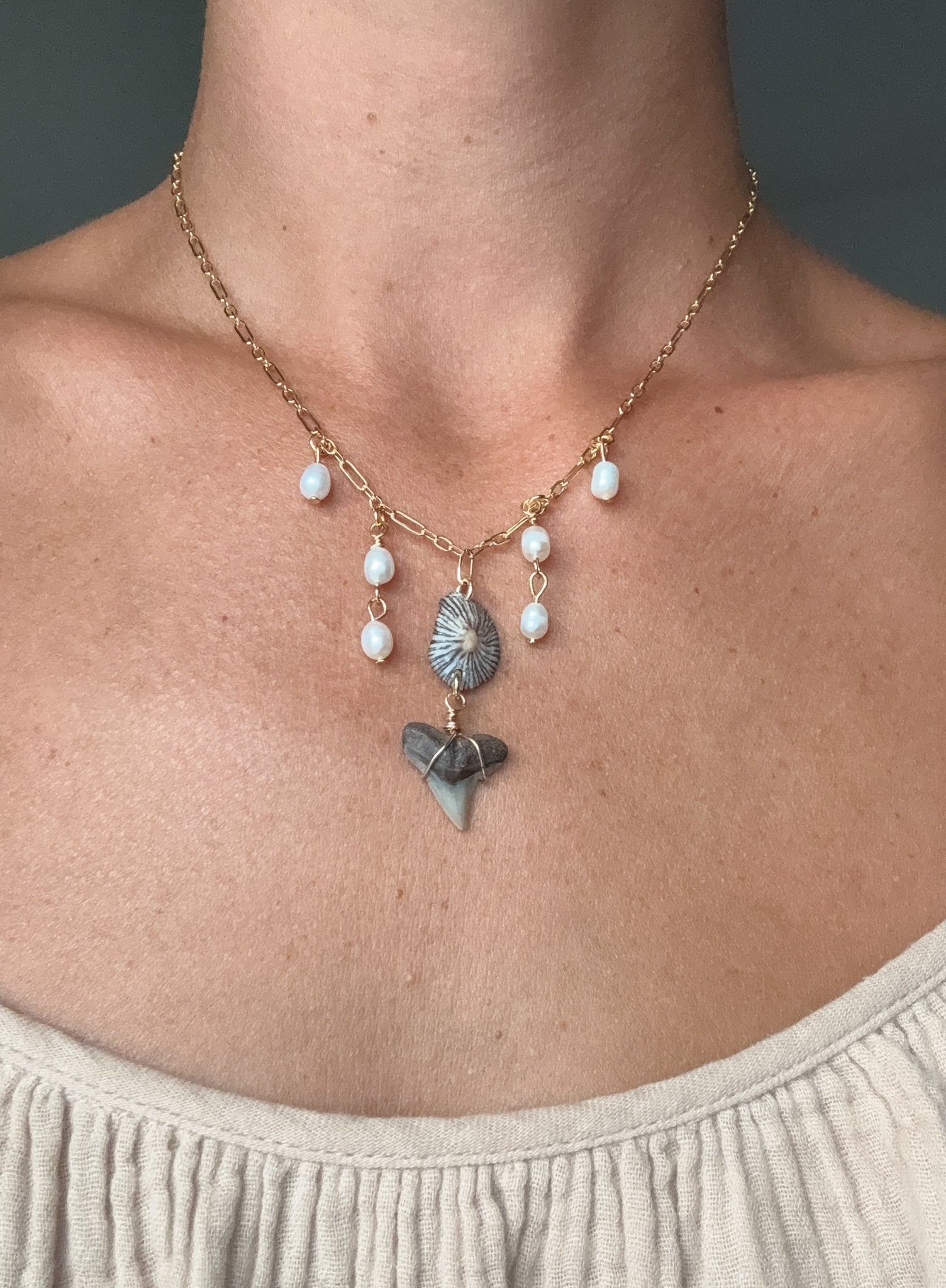 Shark tooth & limpet shell necklace