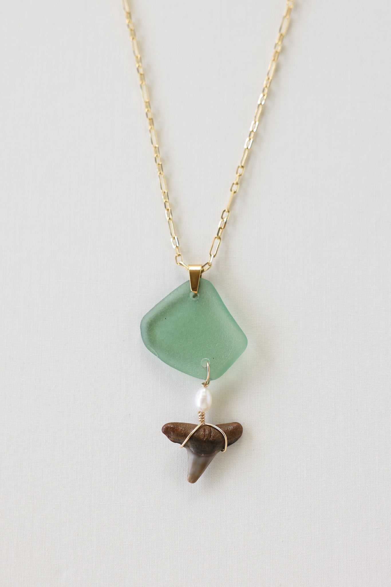 Seaglass+shark tooth necklace