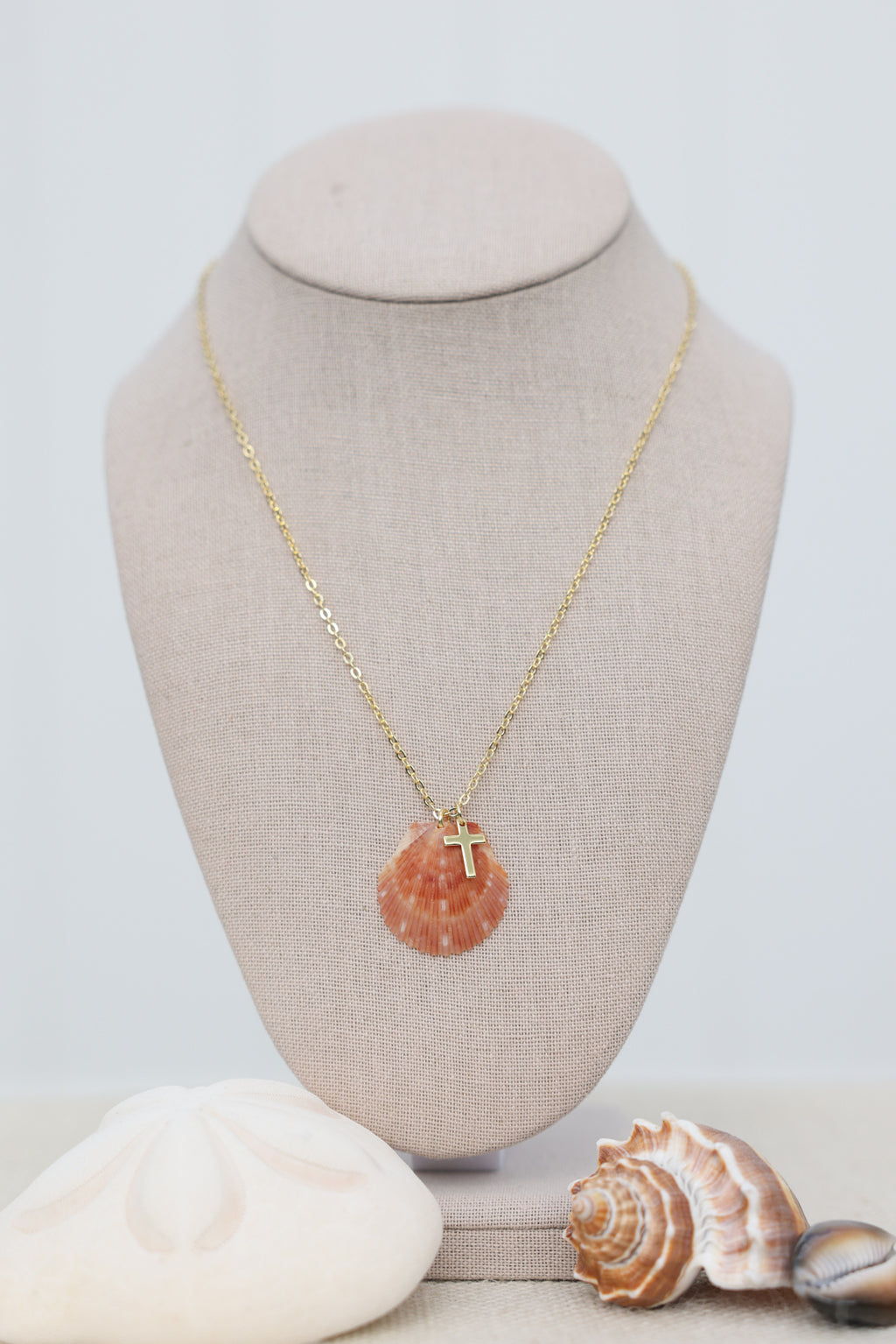 Scalloped cross charm necklace