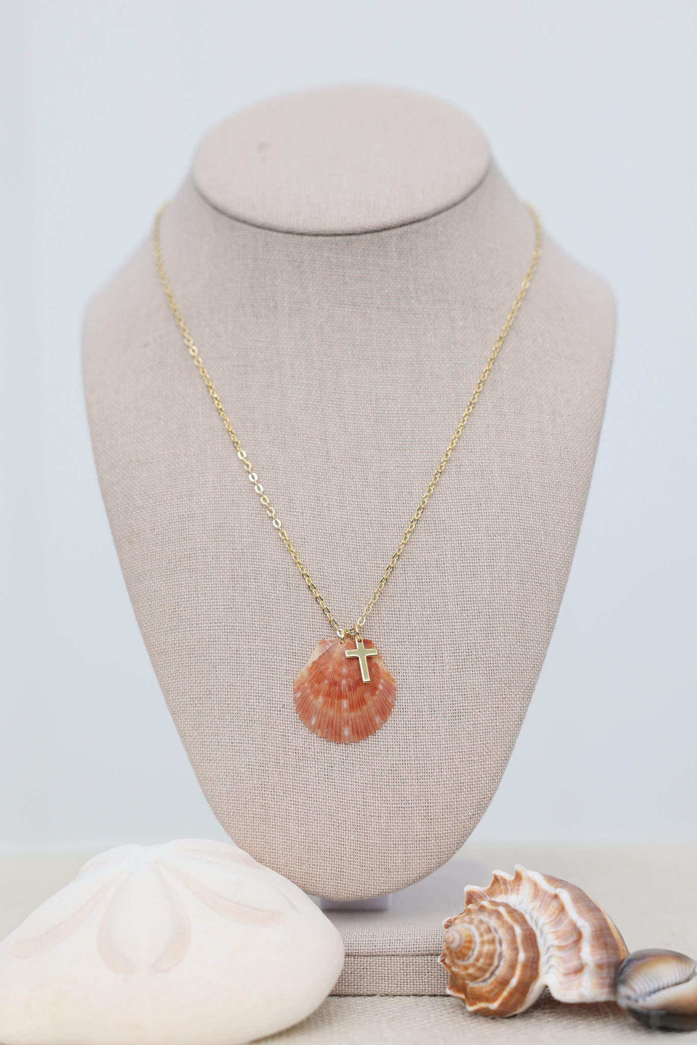 Scalloped cross charm necklace