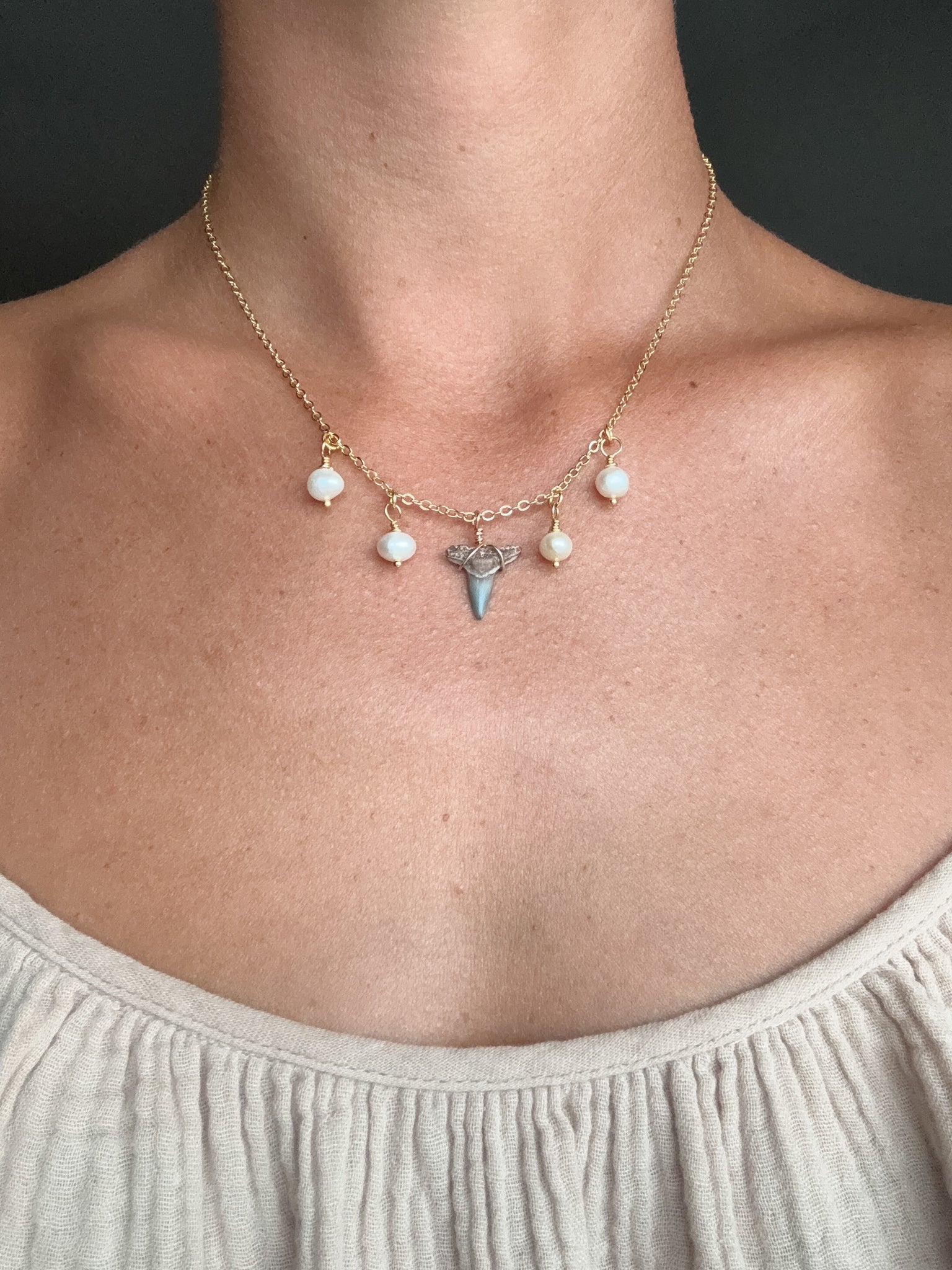 Shark tooth pearl necklace